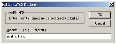 Native LaTeX Options dialog