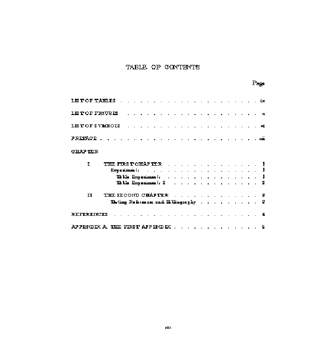 Table of contents: University of Iowa Thesis style
