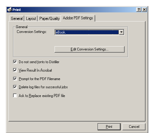 Adobe PDF Settings tab