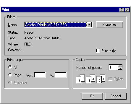 Acrobat Distiller .ppd print driver selected