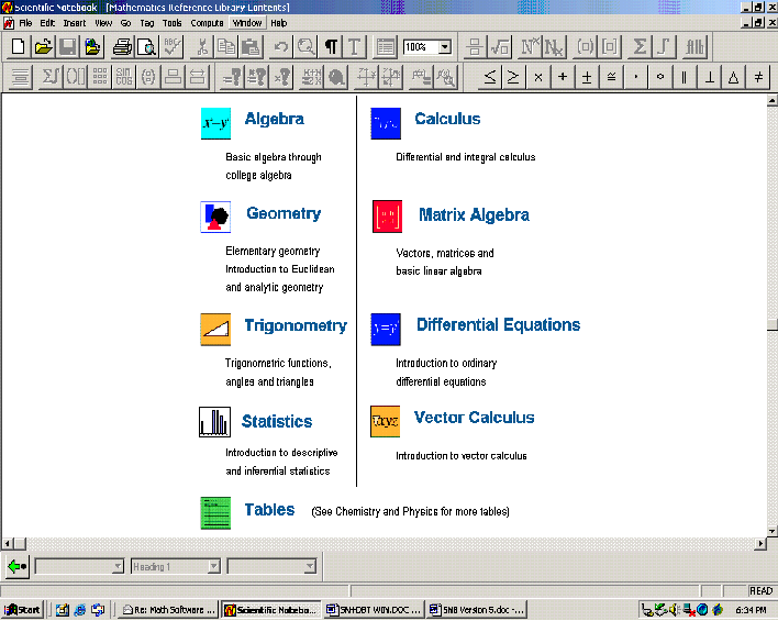 Contents of online help for doing mathematics