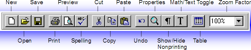 Scientific Notebook Standard toolbar