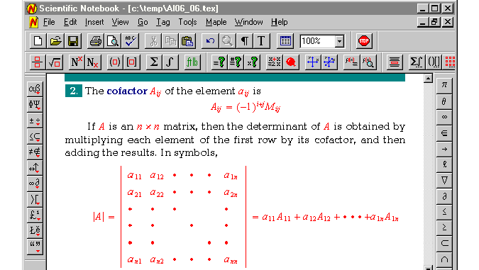 Sample of mathematics in Scientific Notebook document